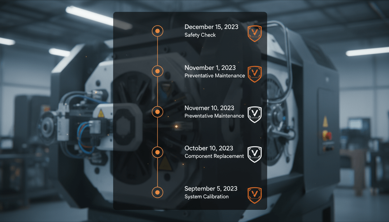 Timeline visualization of an asset's maintenance and inspection history