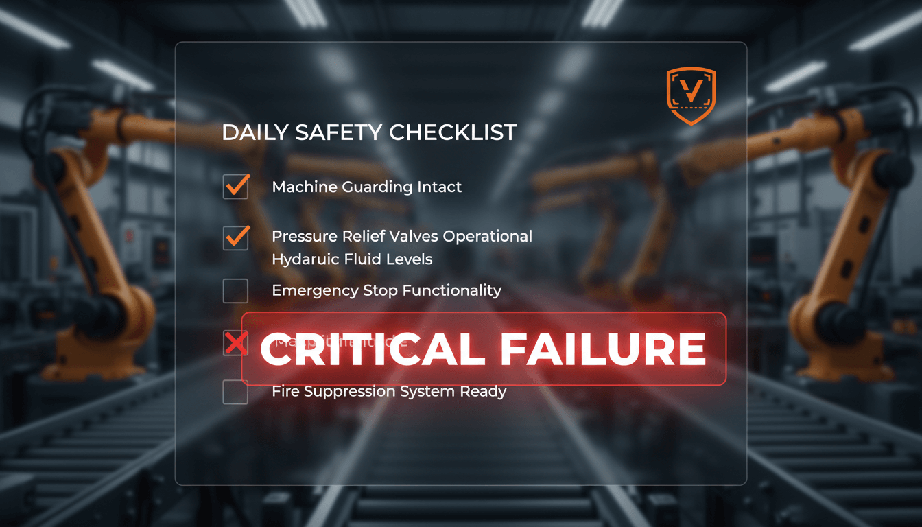Interface showing a critical safety failure alert with high-contrast red highlights