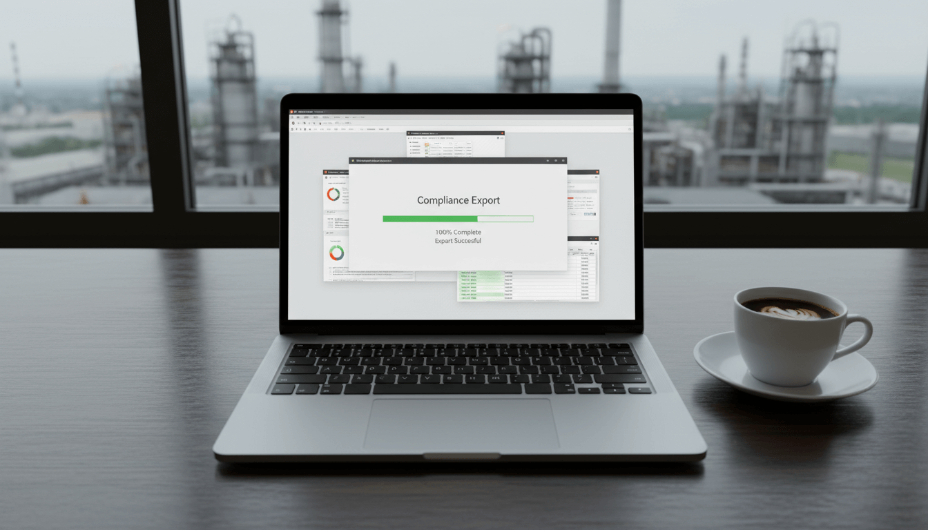 Professional compliance report PDF displayed on a sleek laptop screen